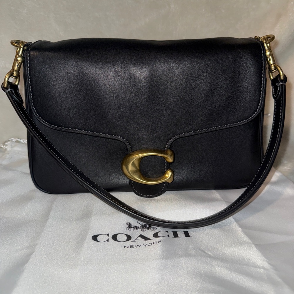 Coach Black Leather Shoulder Bag with Gold Hardware